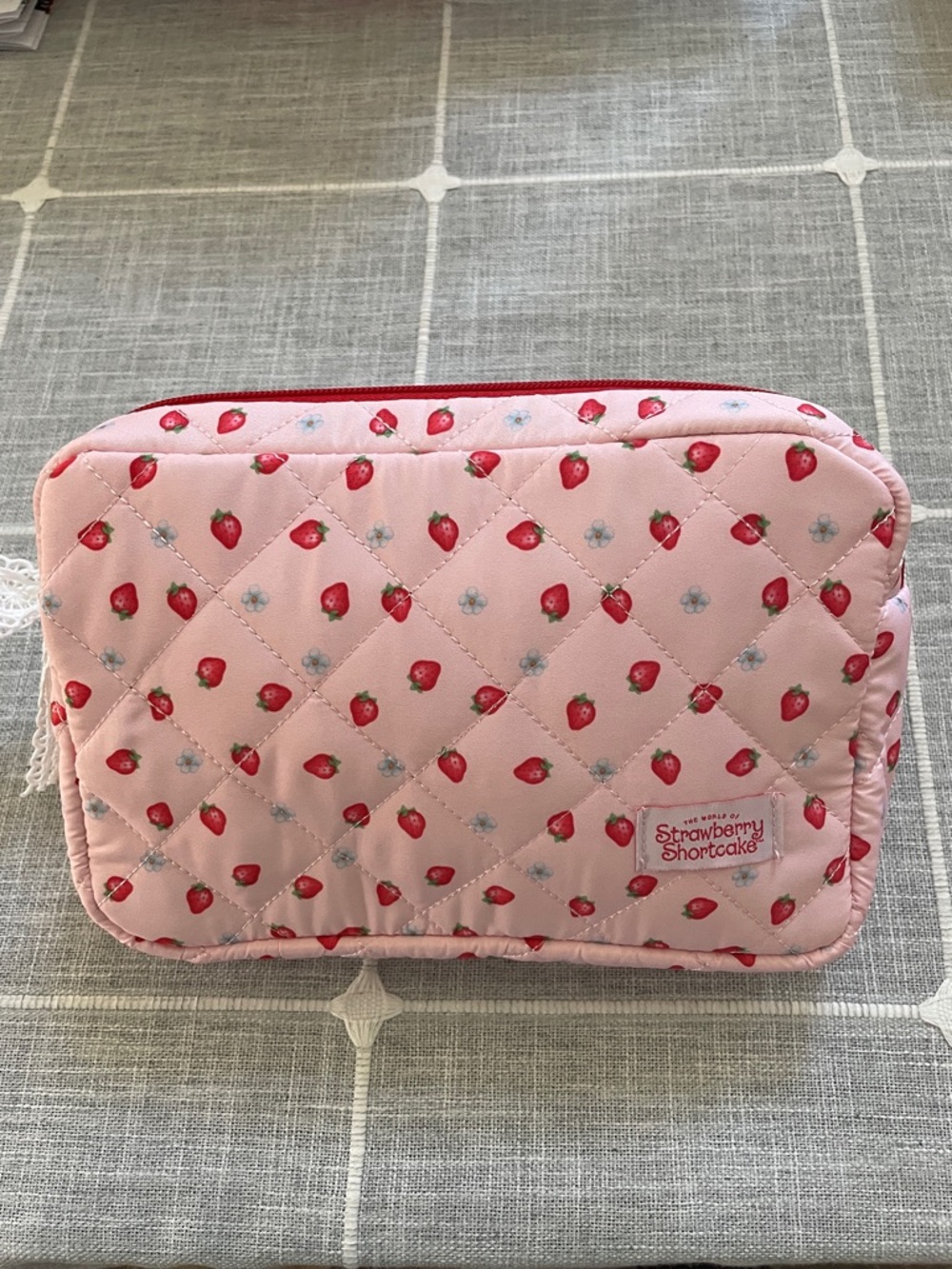 Strawberry Shortcake Quilted Pink Strawberry Cosmetic Pouch